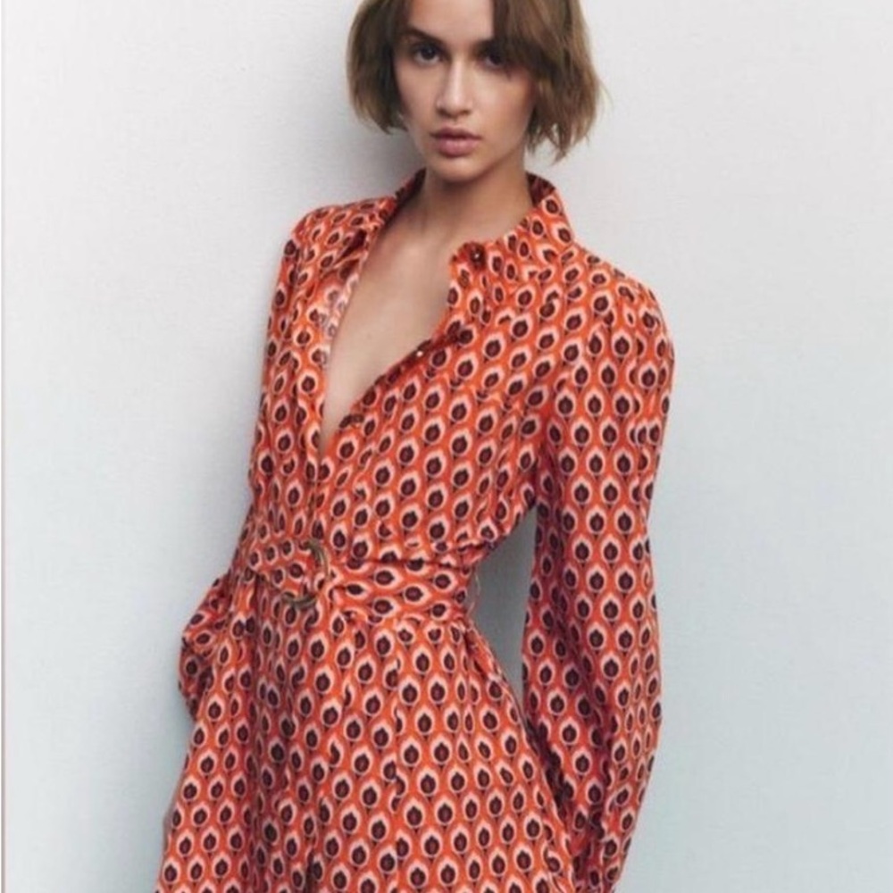Stylish Orange Patterned Zara Dress